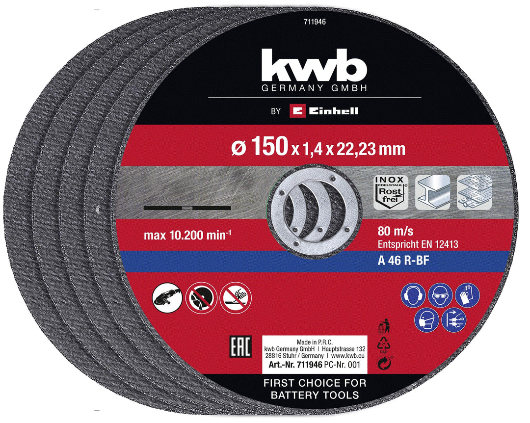 Original Einhell Trennscheiben-Set dünn 150 x 1,4 mm (Winkelschleifer-Zubehör, 5-tlg., Ø 150 x 1,4 x