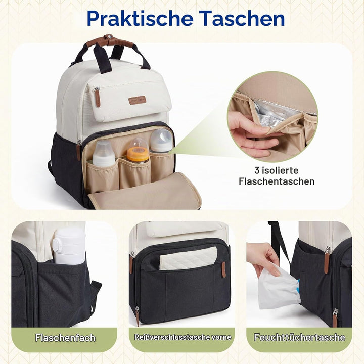 mommore Wickelrucksack, grosse, erweiterbare Wickeltasche für 2 Kinder/Zwillinge, strapazierfähige B