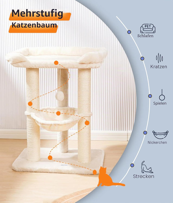 Happi N Pets 71CM Kratzbaum für Katzen, Hoher Kratzstamm mit grossem Bett für grosse Katzen, Sisal-K