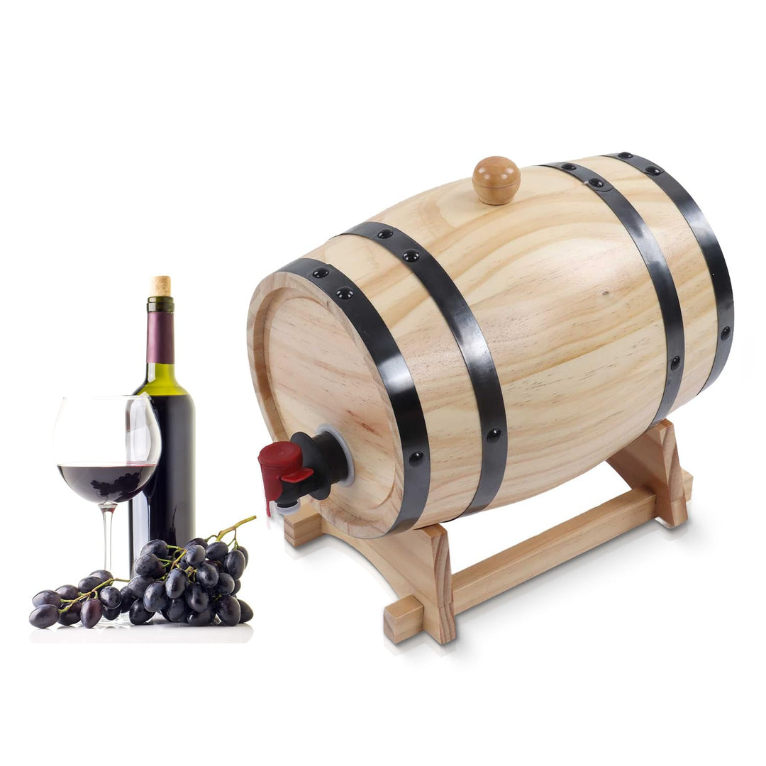 Tissting Weinfass, 3L Whiskyfass Aus Holz mit Bock und Zapfhahn, Vintage Holzfass Braufass Spirituos