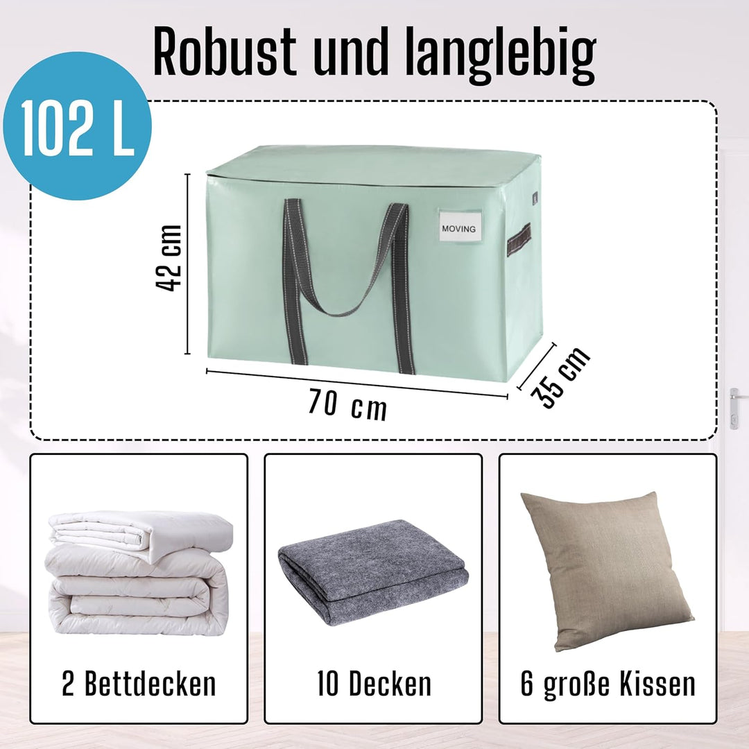 VENO 102 Liter Grosse Aufbewahrungstasche, Aufbewahrungsbox mit Deckel, Starke Griffe Umzugstaschen