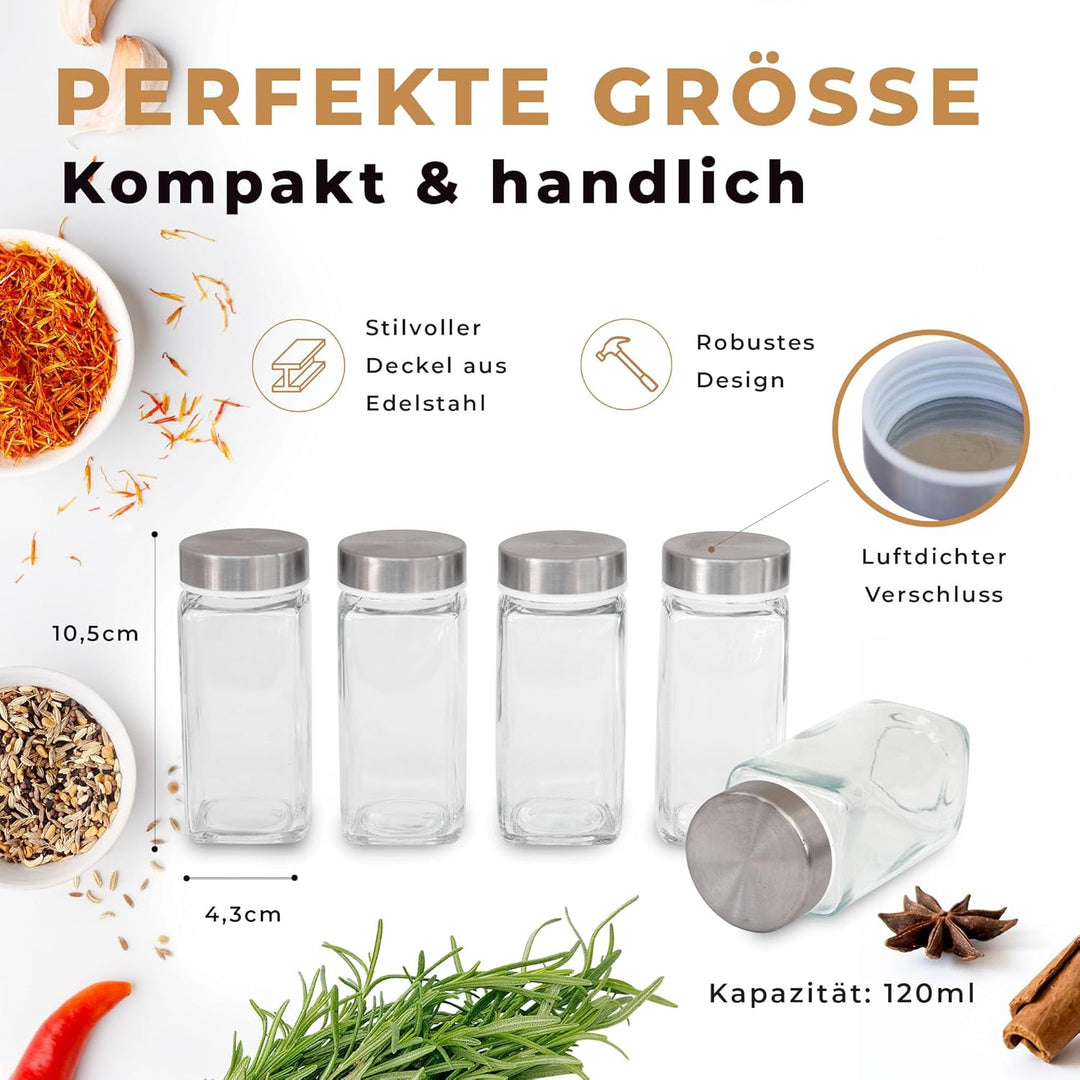 comforder Gewürzgläser Set (25 Stück), Gewürz Organizer mit Gewürzstreuer mit Etiketten + Trichter,
