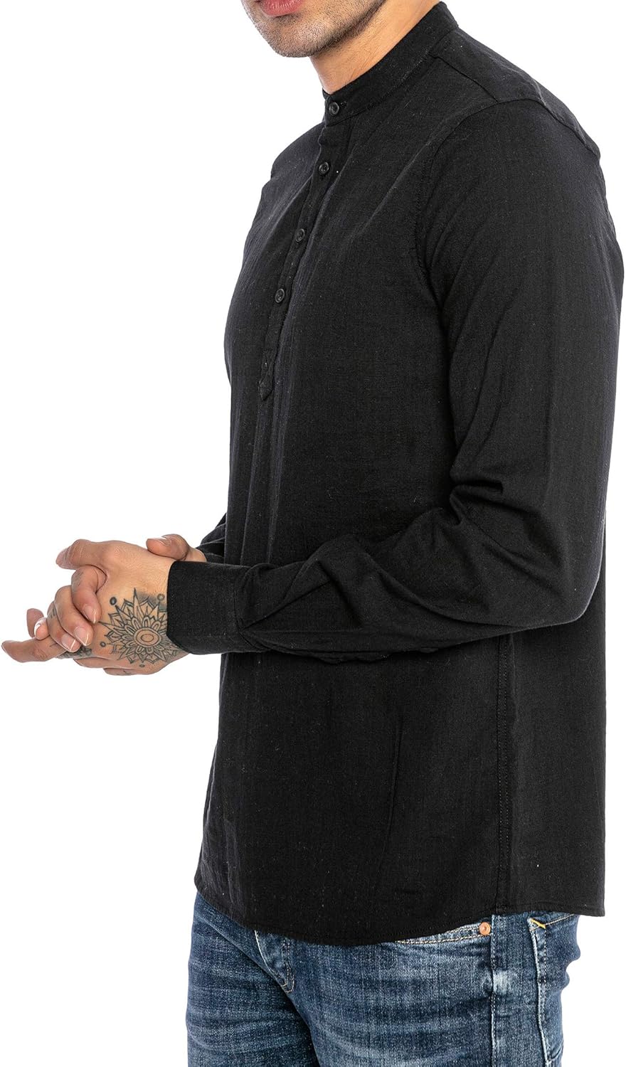 Redbridge Elegantes Herren Leinenhemd Langarm Casual Baumwolle XXL Schwarz, XXL Schwarz