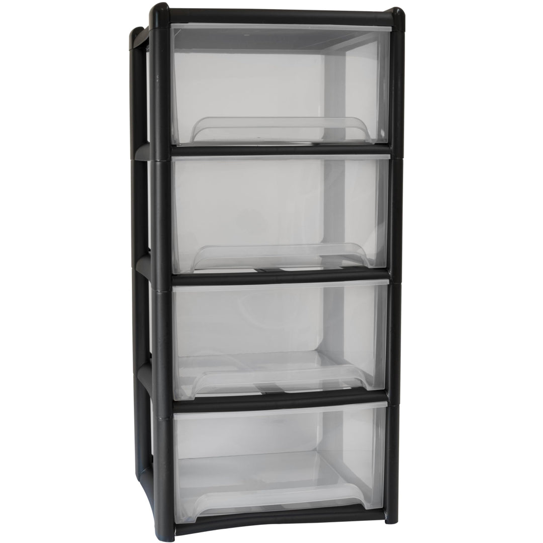 Schubladenbox mit 4 Schubladen 38x38x79 cm - schwarz-transparent Kunststoff Drawer Tower Box Organiz