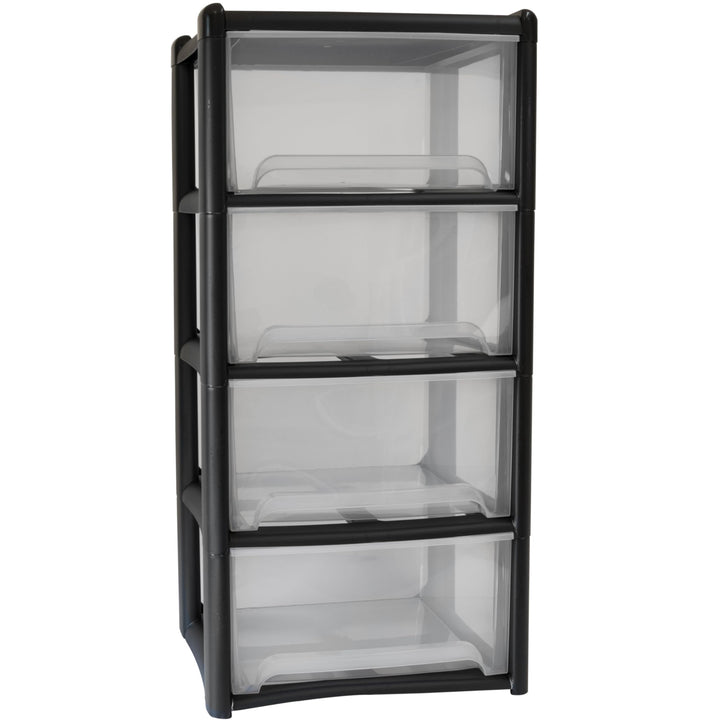 Schubladenbox mit 4 Schubladen 38x38x79 cm - schwarz-transparent Kunststoff Drawer Tower Box Organiz