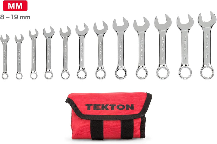 TEKTON WRN01190 Ring-Maulschlüssel-Satz (kurz) 12-teilig (8-19 mm) mit rollbarer Aufbewahrungstasche