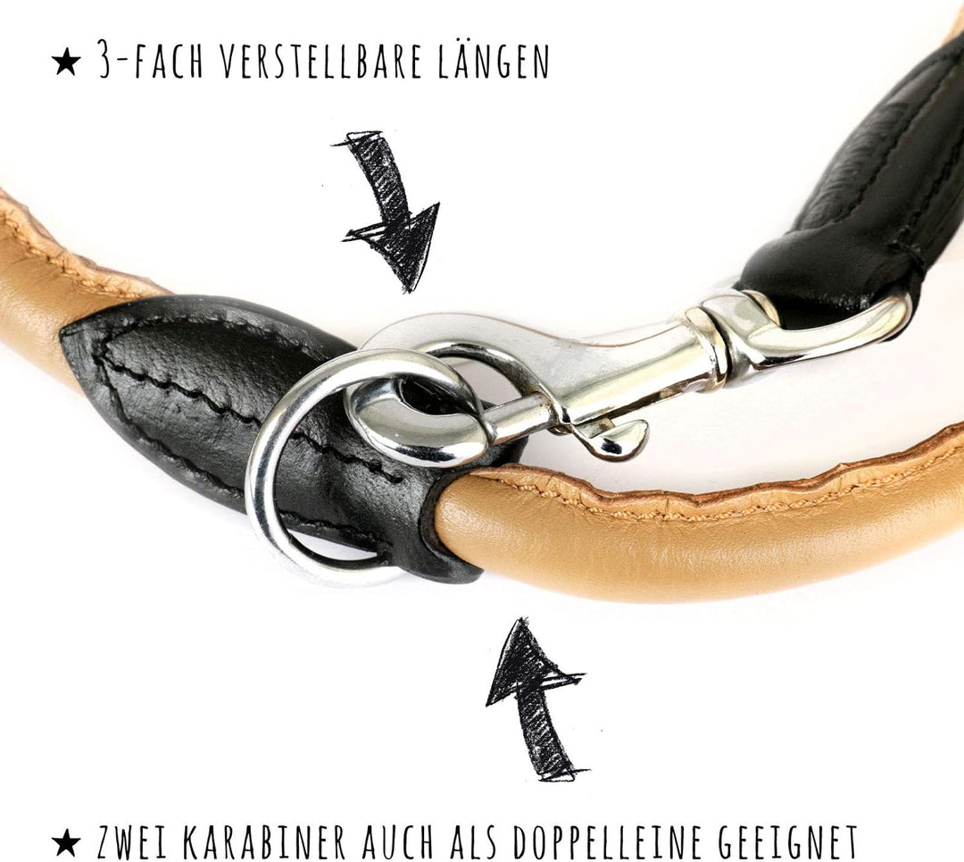 Monkimau Hundeleine Führleine für Hunde aus echt Leder verstellbar beige, beige
