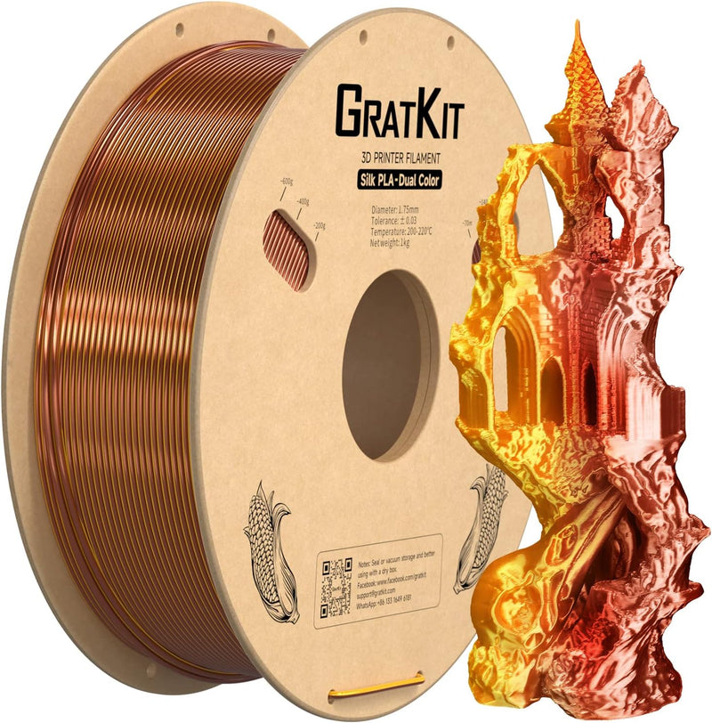 GratKit Dual Zweifarbig Seide Filament PLA 1.75mm, -0.03mm, Coextrusion PLA Filament, 3D Drucker Fil