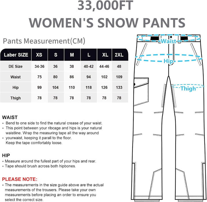 33,000ft Damen Skihose Outdoorhose Wasserdicht Winddichte Softshellhose Warme Gefütterte Thermohose