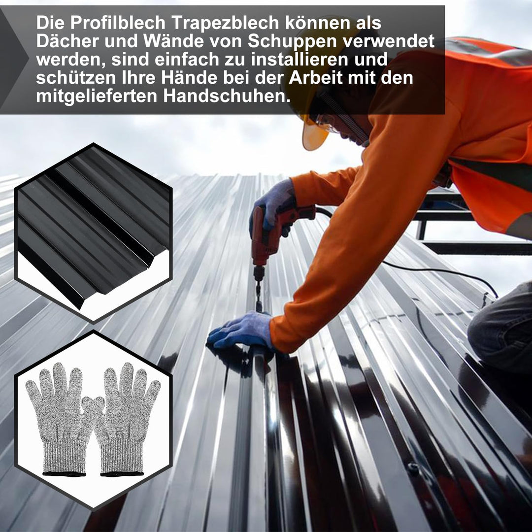 ISOISL Dachblech Trapezblech Dachplatten Anthrazit– 24 Stück Wellblechplatten, 129x46 cm, wasserdich