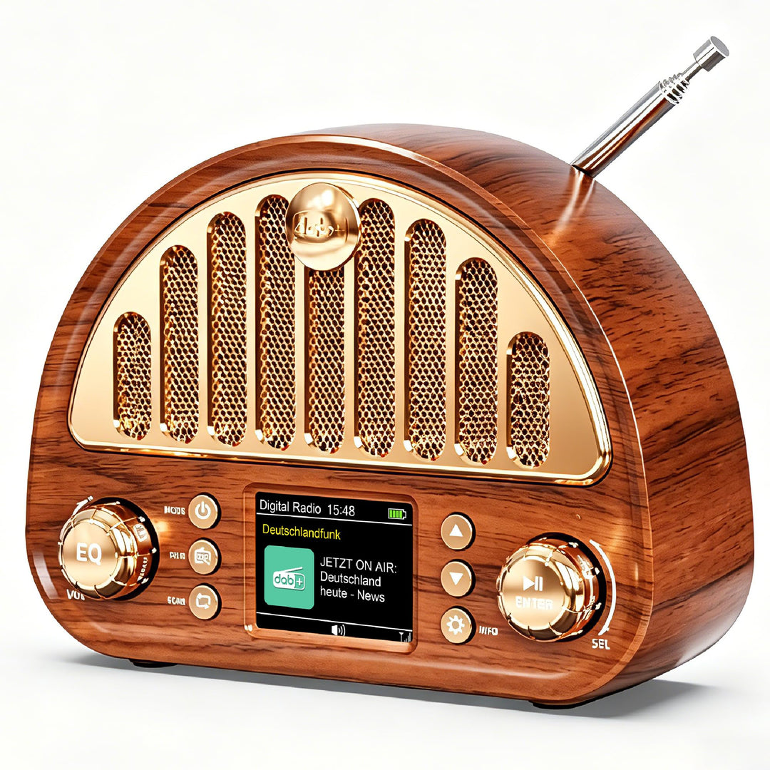 DAB+/UKW Radio mit Bluetooth5.0, TF-Karte & AUX-Eingang, 3000mAh USB-C, Farbdisplay, Auto-Sendersuch