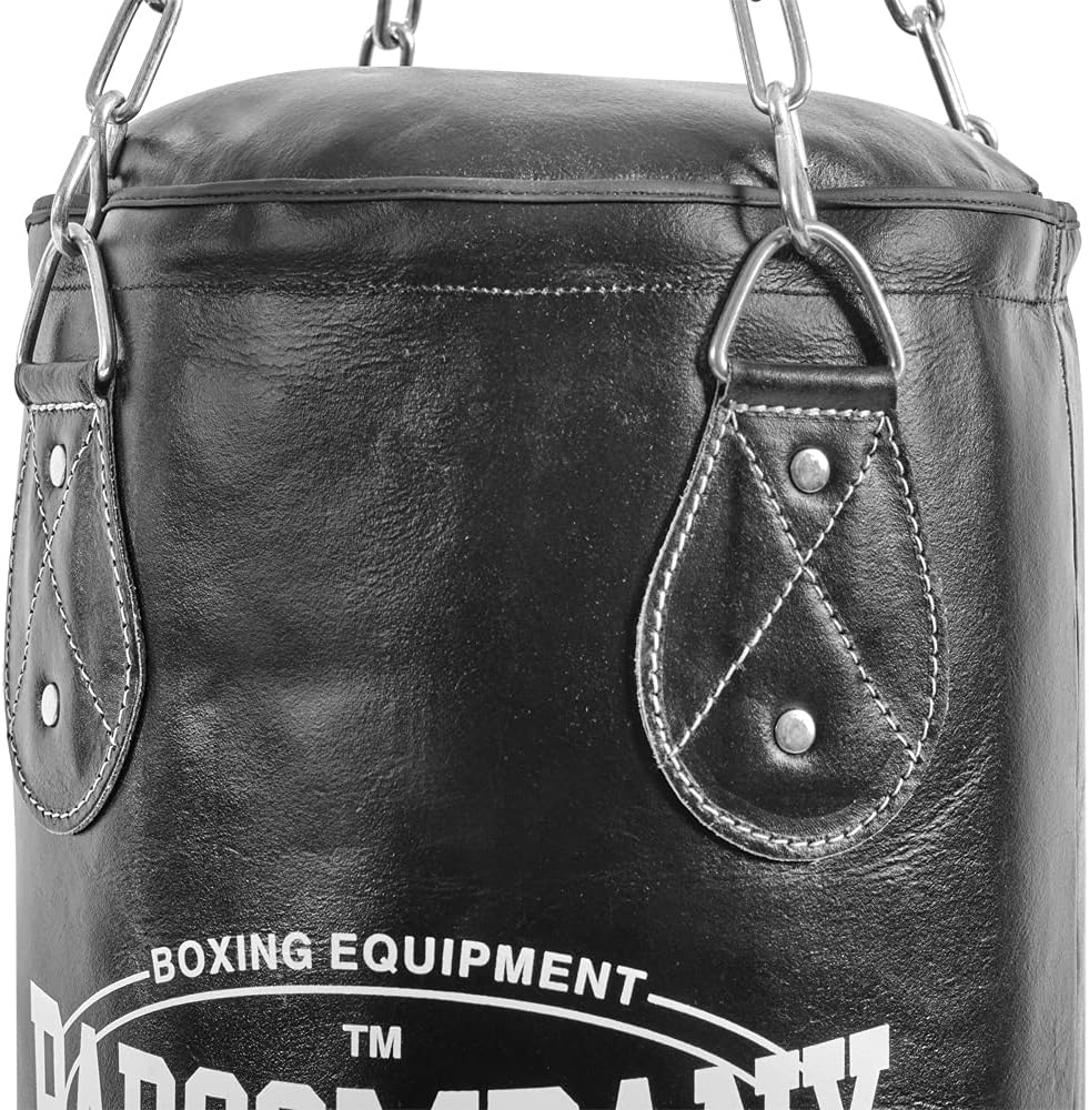 Bad Company Boxsack inkl. Heavy Duty Vierpunkt-Stahlkette I Leder Punching Bag, gefüllt/ungefüllt I