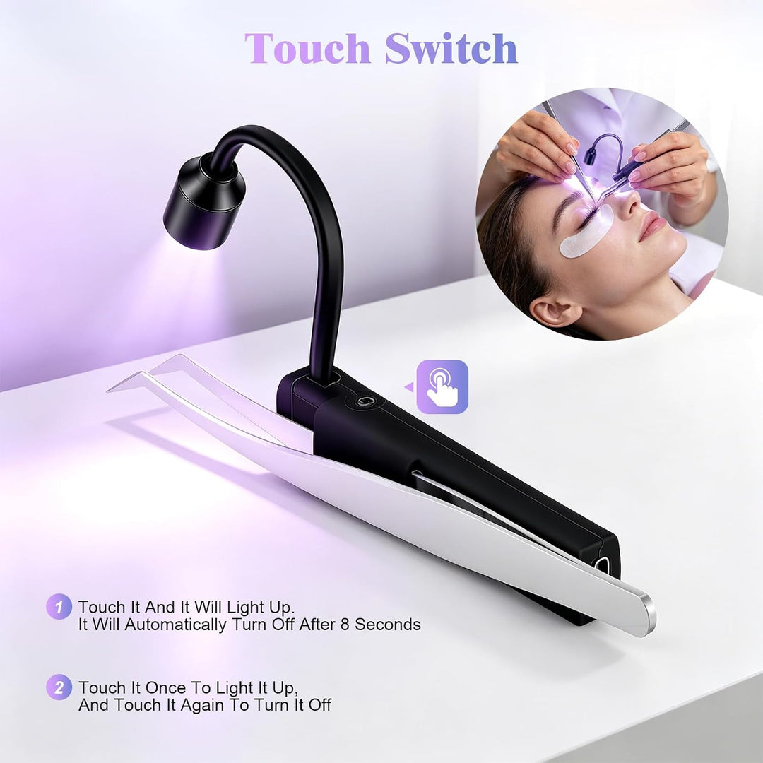 Mini UV Wimpern Lampe, 1 W Hand-UV-Lampe mit Pinzette, UV Lampe mit Touch-Sensor &amp; Biegbarem Schwane