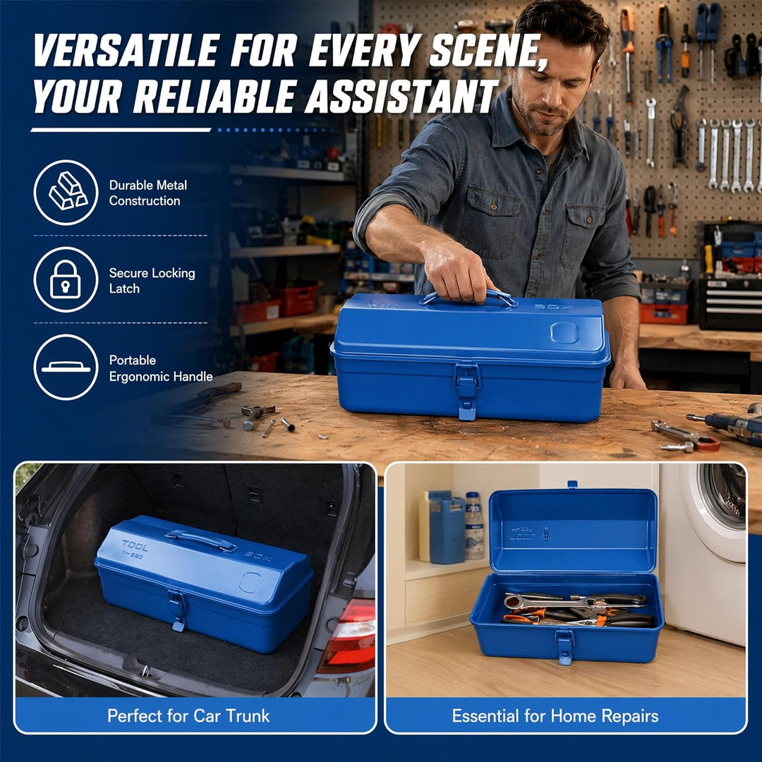 Werkzeugkoffer Klein Leer, Werkzeugkiste Metall 37×16×12cm Robust Langlebig Werkzeugkasten Mit Trage