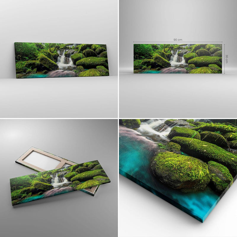 Panorama Bilder auf Leinwand Park Wasserfall Wasser Leinwandbild 90x30cm Wandbilder Dekoration Wohnz