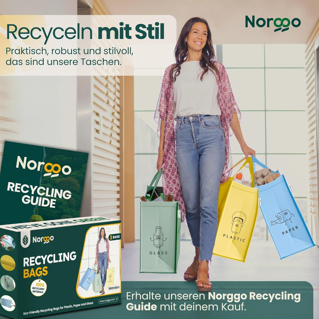 Norggo Set aus 3 Müllsäcken für Mülltrennung, 40L - Mülltrennsystem 3fach für Papier, Kunststoff und