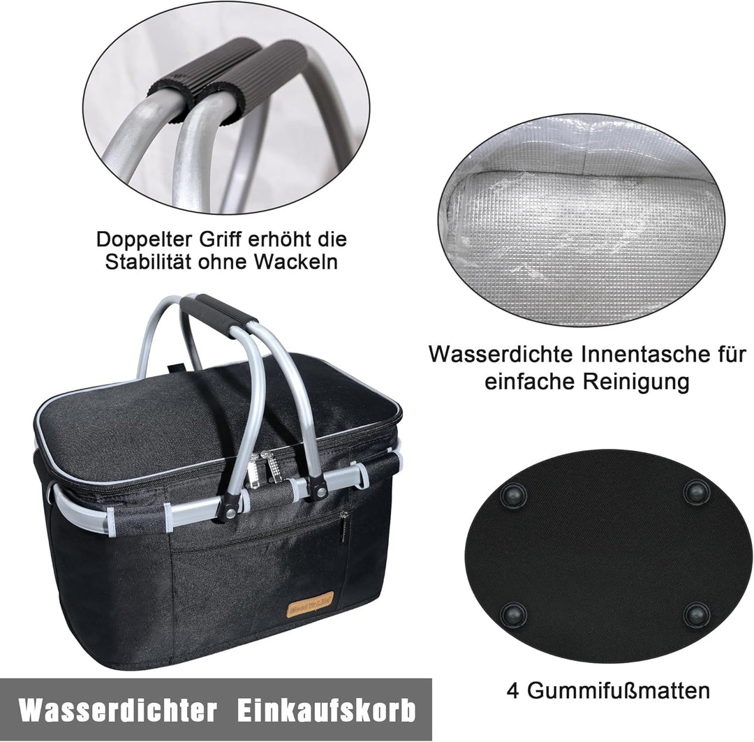 Kühltasche Einkaufskorb Grosser isolierter Kühlkorb Lunchtasche Bürowärmer Seitenstütze 2 Griffe Auf