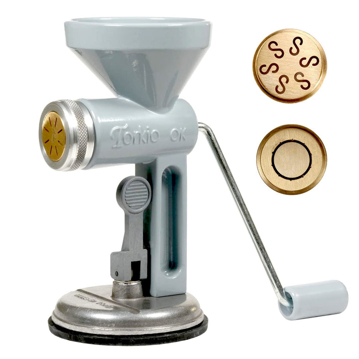 Nudelmaschine manuell mit Saugnapf und zwei Matrizen aus Messing für Casarecce und Paccheri | TORKIO
