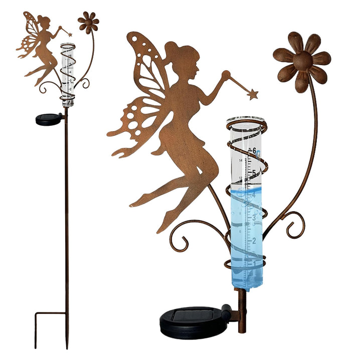 Regenmesser für Garten, Gartendeko Niederschlagsmesser mit Stab 106cm, Gartenstecker Elfe Stehend Ga
