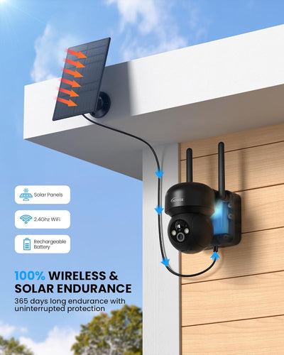 HOOISE 2K Überwachungskamera Aussen Solar, Kamera Überwachung Aussen Akku, 360° Kabellose Solar WLAN