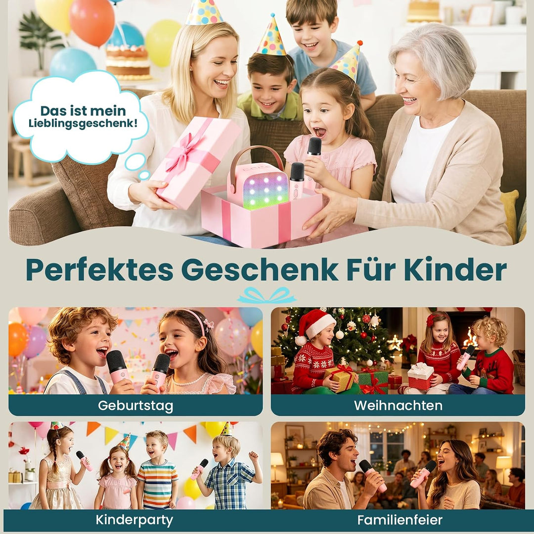 Karaoke Maschine mit 2 Drahtlosen Mikrofonen, Wowstar Tragbares Bluetooth Karaoke Maschine für Kinde