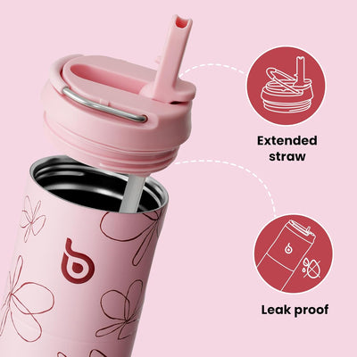 BOTTLE BOTTLE Isolierte Trinkflasche 680 ml(24oz) mit Strohhalm, Deckel und Griff für Sport, Reise,