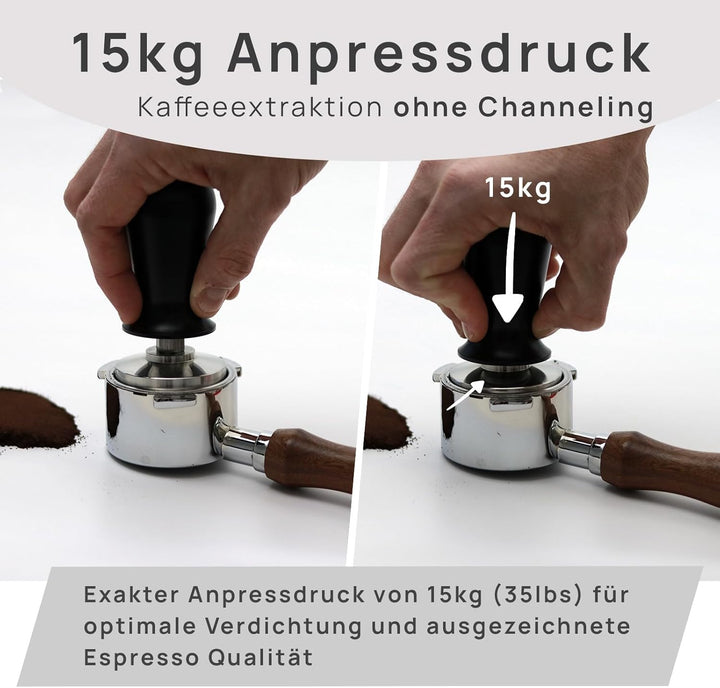 NATUMO Espresso Tamper 53mm, druckregulierend (15kg / 35lbs), Siebträger Zubehör, Kaffe Tamper Set m