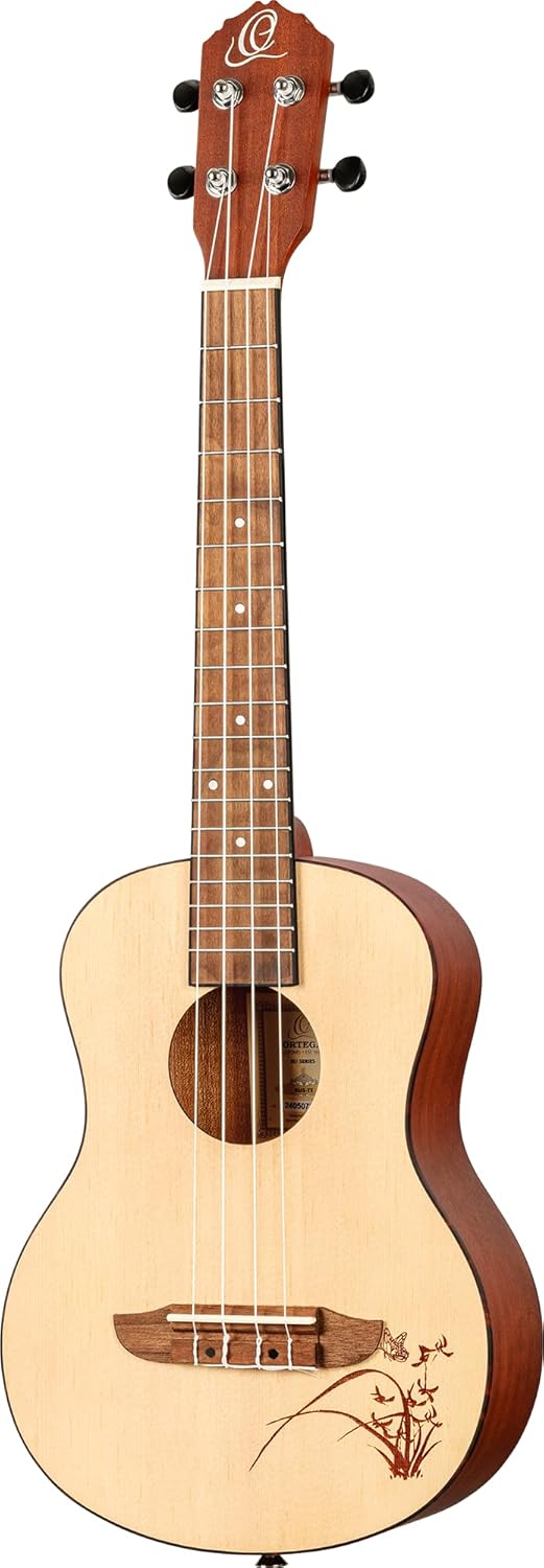 Ortega Guitars Tenor Ukulele akustisch - Bonfire Series - Fichtendecke mit lasergaviertem Motiv (RU5