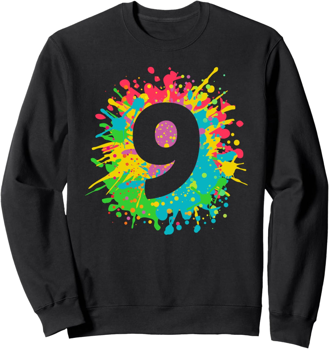 9 Geburtstag für Kinder, Mädchen, Jungen, 9 in Farbspritzern Sweatshirt