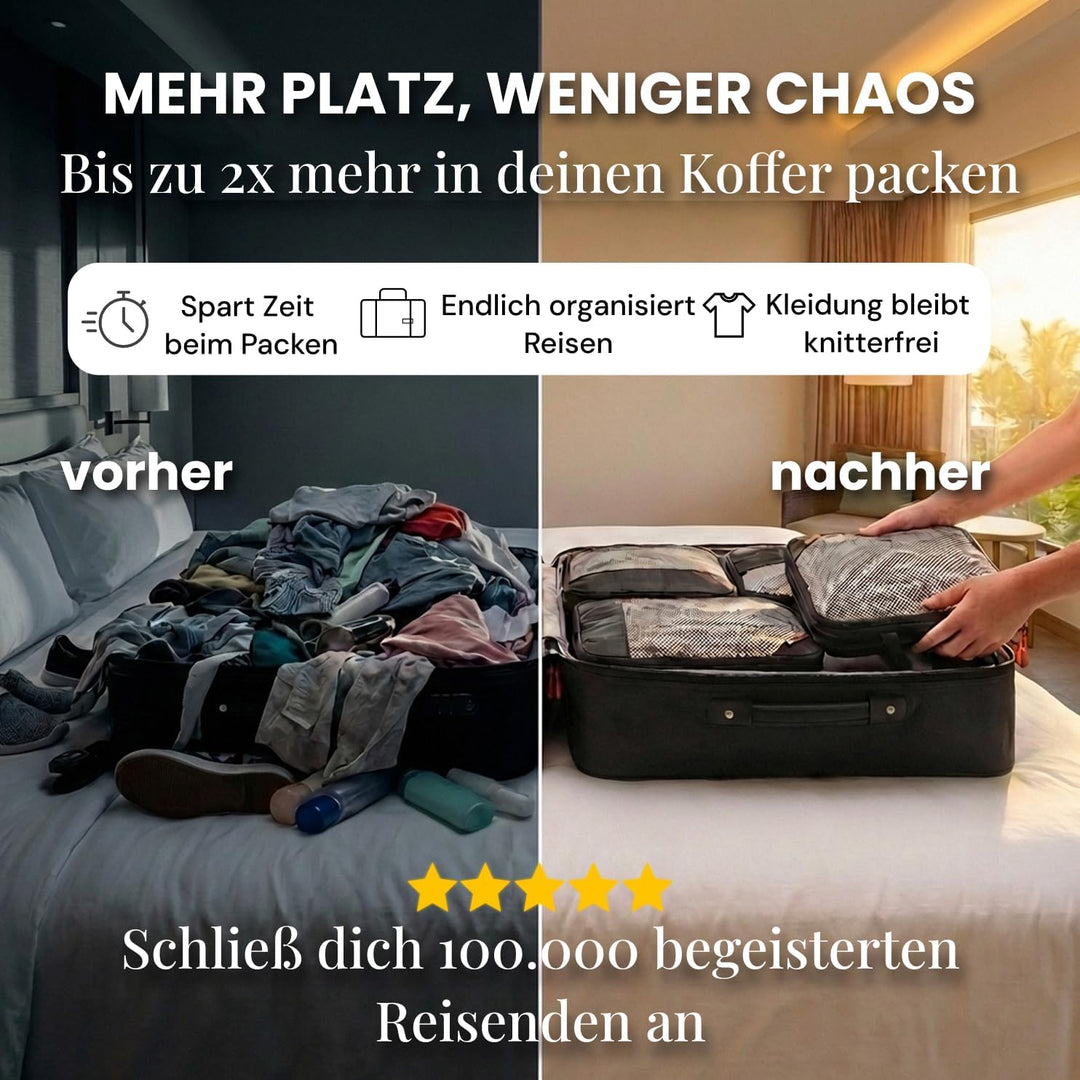 Packing Cubes Set für Koffer und Rucksack [7-teilig] mit Wäschebeutel - mehr Platz im Koffer oder Ba