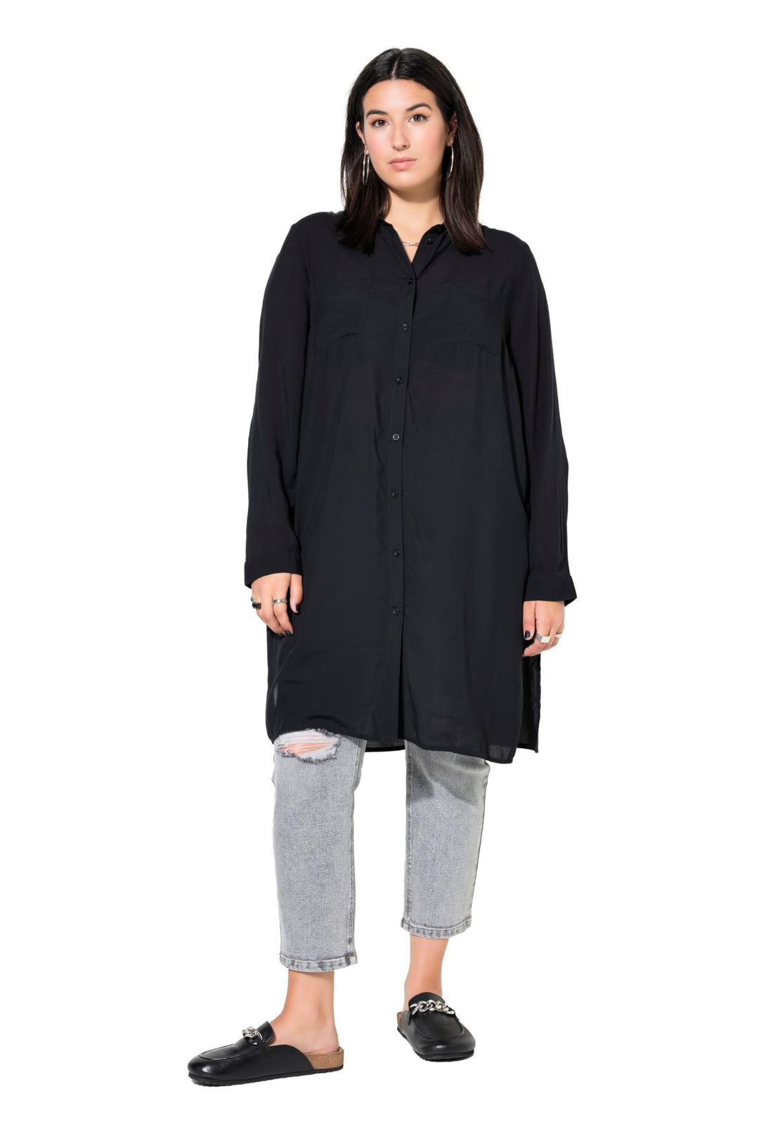 Studio Untold Damen grosse Grössen Übergrössen Plus Size Long-Hemdbluse, Boxy Fit, Modal, Hemdkragen