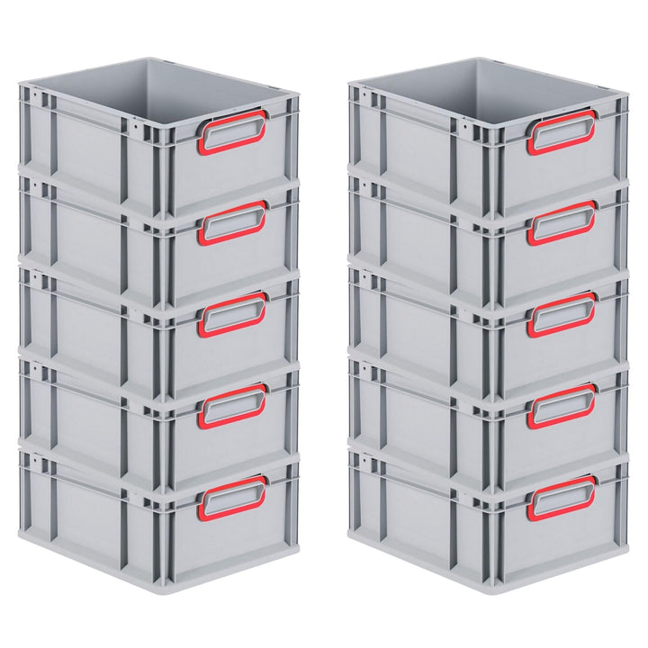 SuperSparSet 10x Eurobox NextGen Color | HxBxT 17x30x40cm | 16 Liter | Griffe rot geschlossen | Glat
