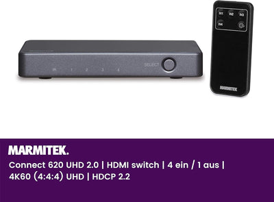 HDMI Switch 4K - Marmitek Connect 620 UHD 2.0 - 4 ein / 1 aus - Ultra HD 60Hz - Automatische Umschal