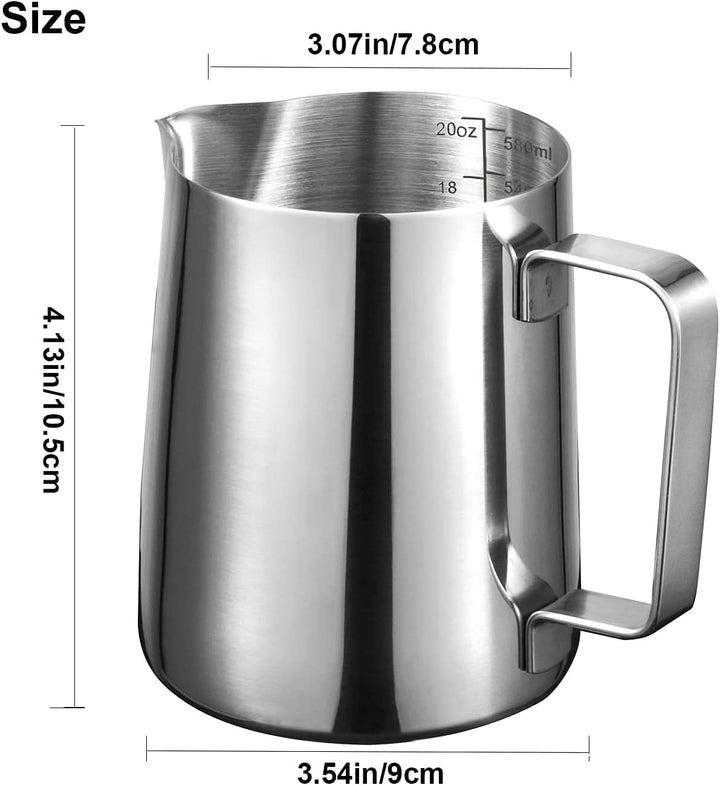 Milchkännchen 600ml 20oz Espresso Milchaufschäumkrüge 304 Edelstahl Barista Tasse für die Zubereitun
