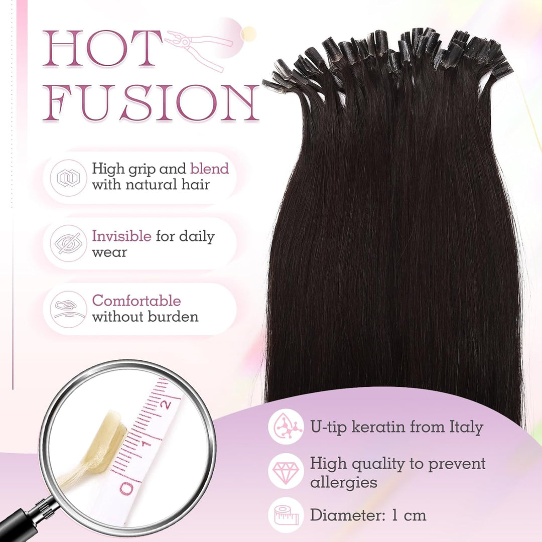 Elailite Bonding Extensions Echthaar Dunkelbraun 25 Strähnen 25g Haarverlängerung Glatt U Tip Kerati
