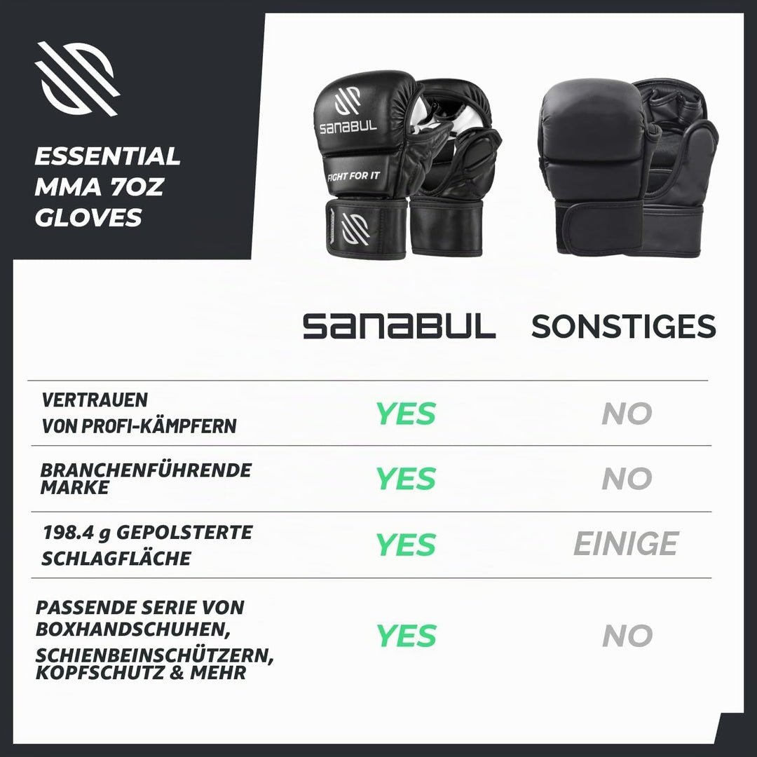 Sanabul Essential 7 oz MMA Handschuhe | MMA Trainingshandschuhe | Hybrid Sparring Handschuhe für MMA