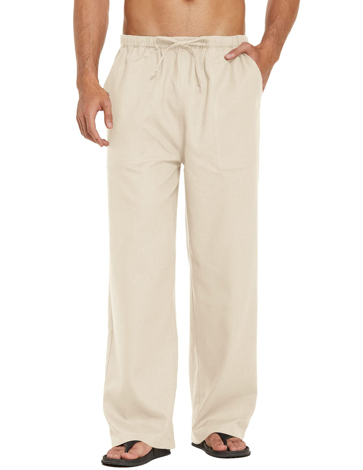 COOFANDY Leinenhose Herren mit Tunnelzug Herrenhose Leicht Sommerhose Freizeithose Einfarbig Leinen