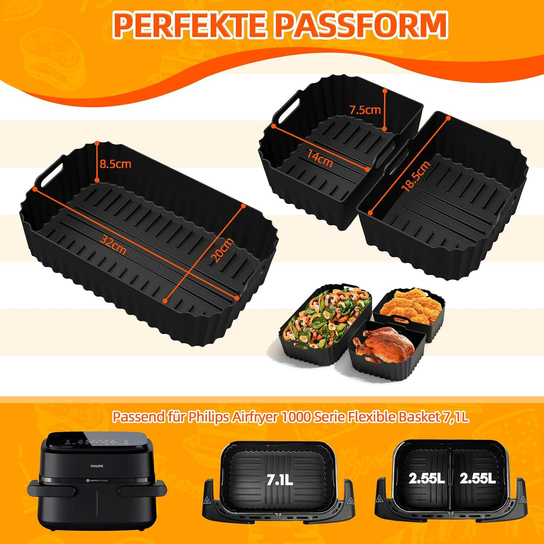 28 Stück Heissluftfritteuse Zubehör für Philips Dual FlexBasket Airfryer 1000 Series, BPA-frei, Airf