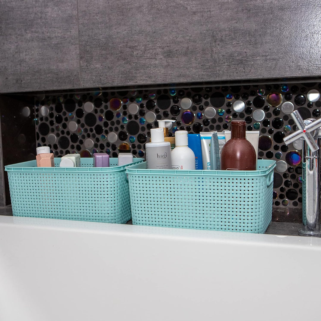 BranQ - Home essential Korb in Rattan Design 3er Set Grösse M 10 l, BPA-frei Kunststoff PP, Minze, 2