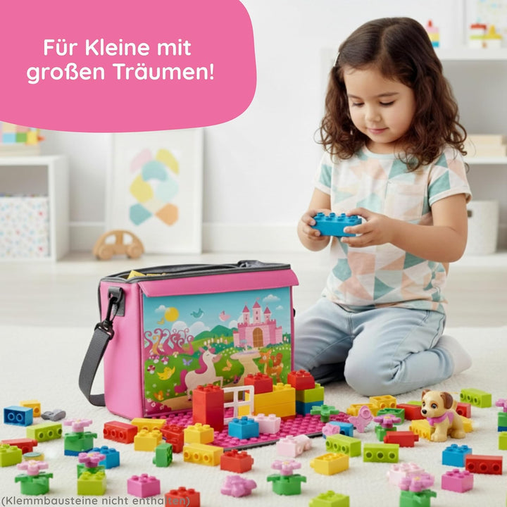 Baustein-Tasche mit ausklappbarer Bauplatte passend für grosse Bausteine vieler Marken I Grösse L I