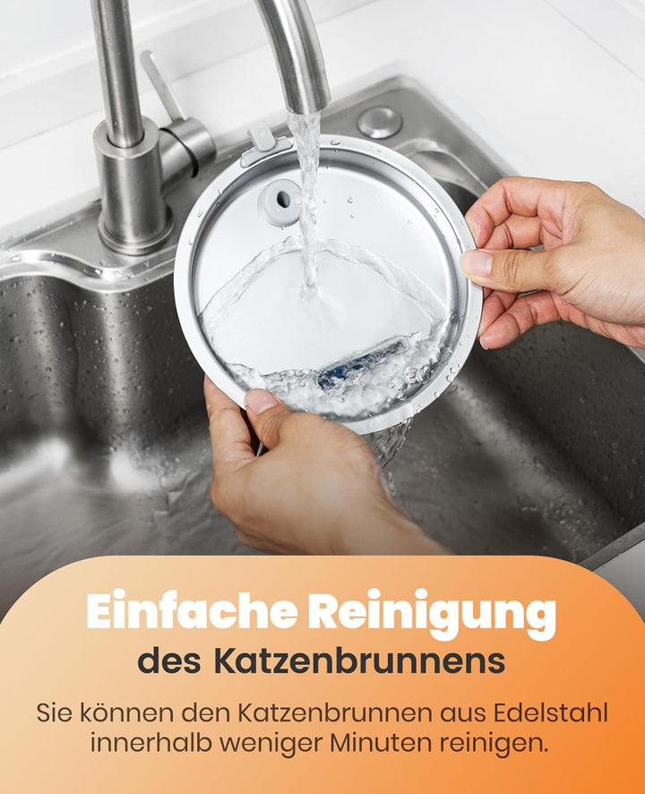 oneisall Katzenbrunnen Edelstahl, 2L Trinkbrunnen für Katze, Extrem Leiser Katzen Trinkbrunnen mit W