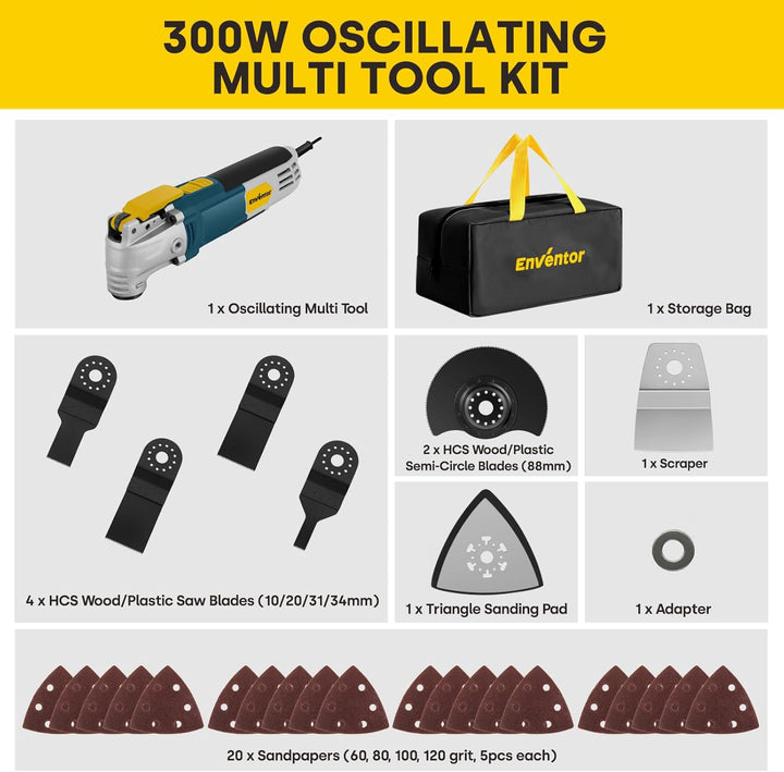 ENVENTOR Oszillationswerkzeug, 300W Multifunktionswerkzeug mit 28 Zubehör, 6 Variable Geschwindigkei