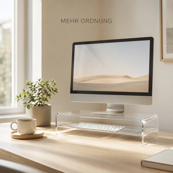 Acrylglas Monitorständer transparent aus deutscher Herstellung - Exklusive Monitorerhöhung mit Zwisc