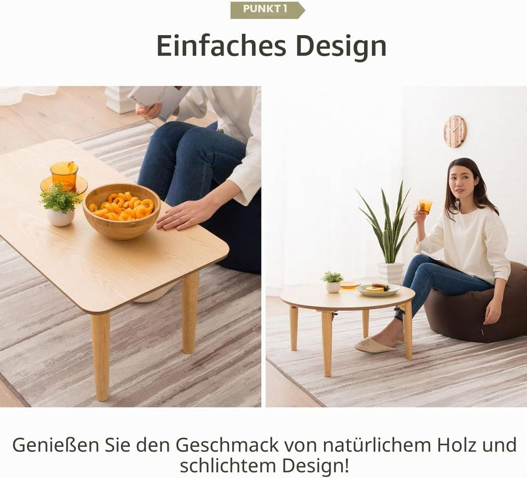 EMOOR Couchtisch aus Holz, Klappbar, Klein-Rechteck, Naturfarben Klein-Rechteck Naturfarben, Klein-R