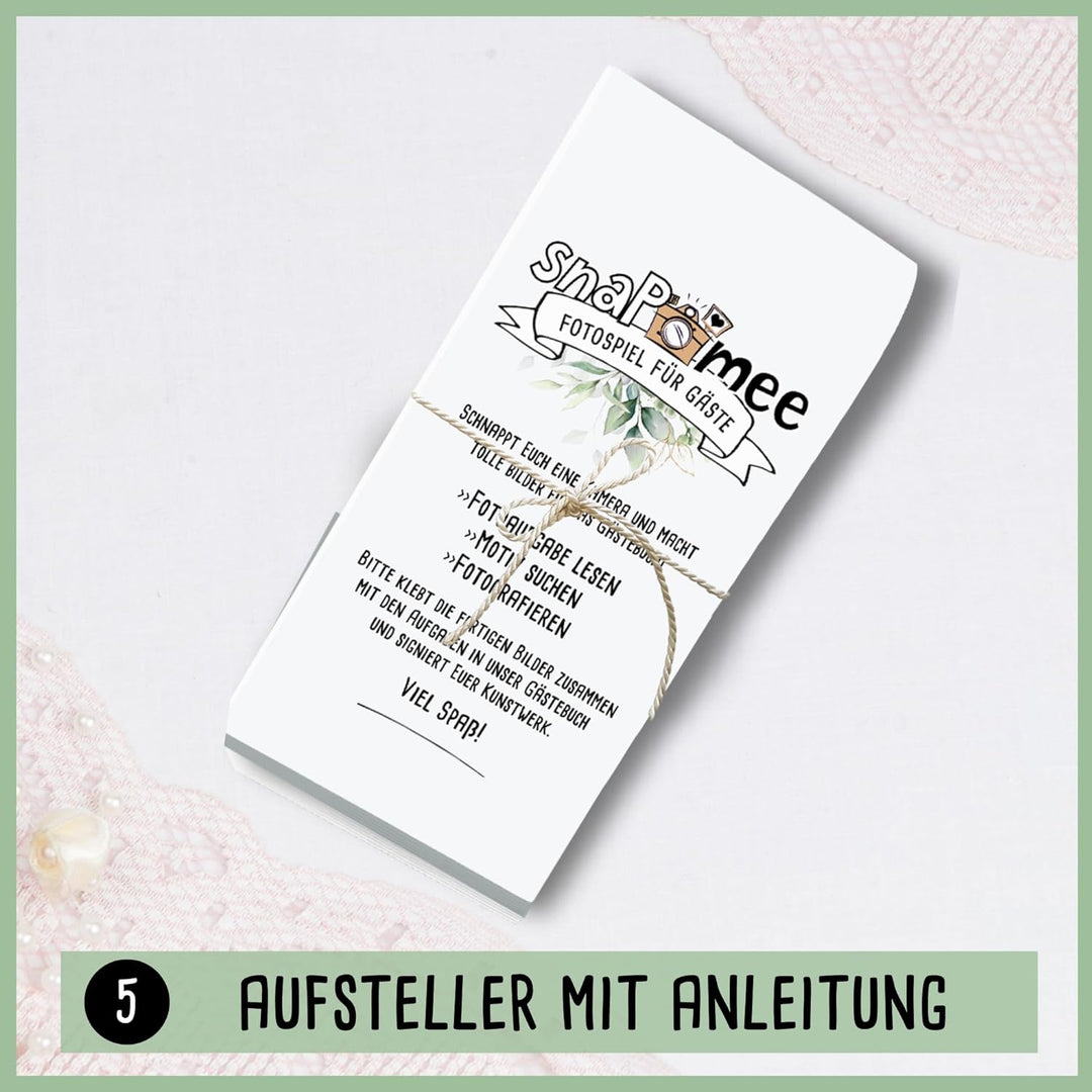 Fotospiel Hochzeit Set by snaPmee - 50+4 Fotoaufgaben, Fotobuch (Hardcover) mit Stift, 133 Sticker,