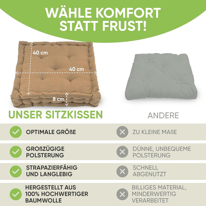 Gräfenstayn® 4er-Set Sitzkissen Stuhlkissen 40x40x8cm für Indoor und Outdoor aus 100% Baumwolle Dick