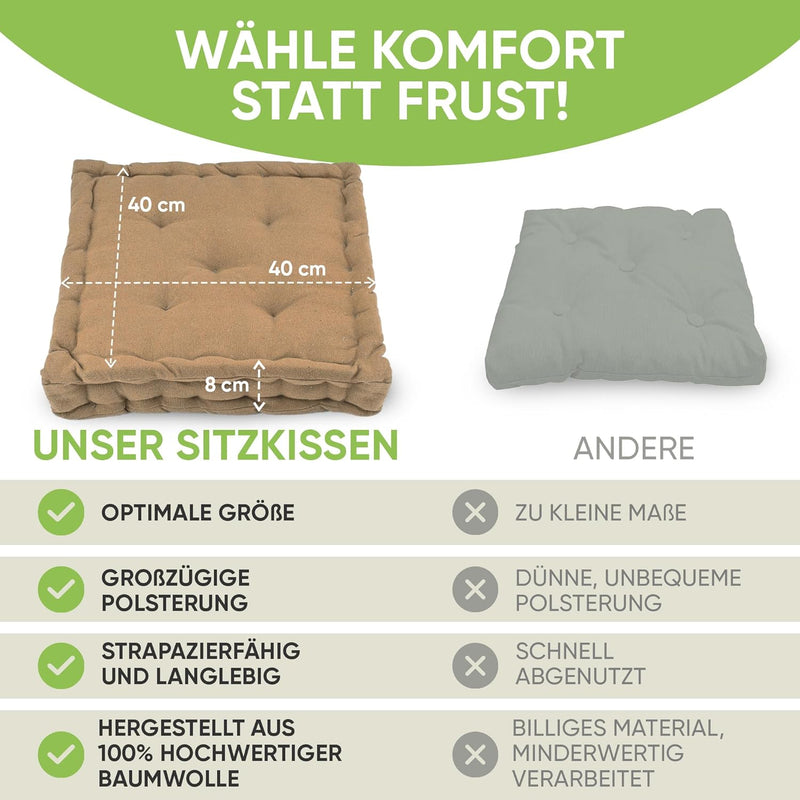 Gräfenstayn® 4er-Set Sitzkissen Stuhlkissen 40x40x8cm für Indoor und Outdoor aus 100% Baumwolle Dick