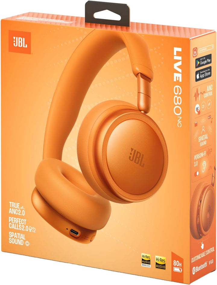 JBL Live 680NC Kabellose On‑Ear‑Kopfhörer mit Noise Cancelling, Orange | Bluetooth 6.0, Personalisie
