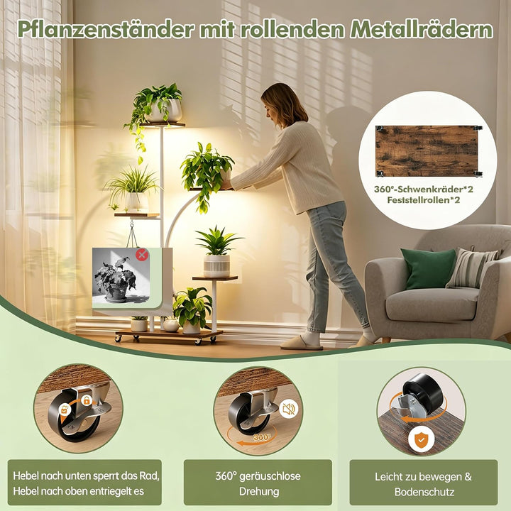 HAUSPROFI Pflanzenständer mit Wachstumslicht, Blumenständer 6 Stöckiges 125cm, Pflanzenregal Metall