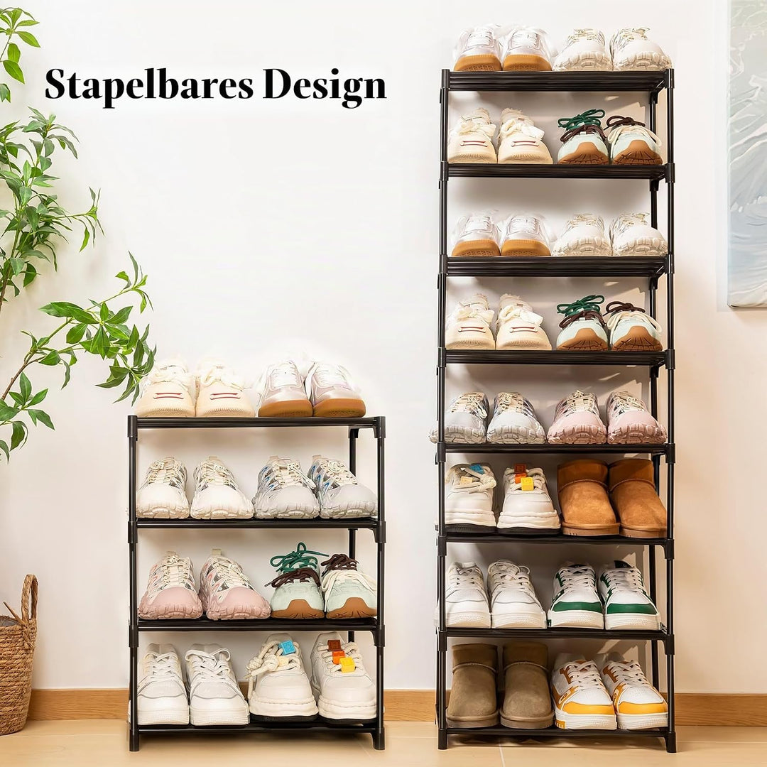 Schuhregal Klein 4 Etagen, Kleines Schuhregal, Mini-Schuh-Organizer, Schlankes Stapelbares Regal, Au